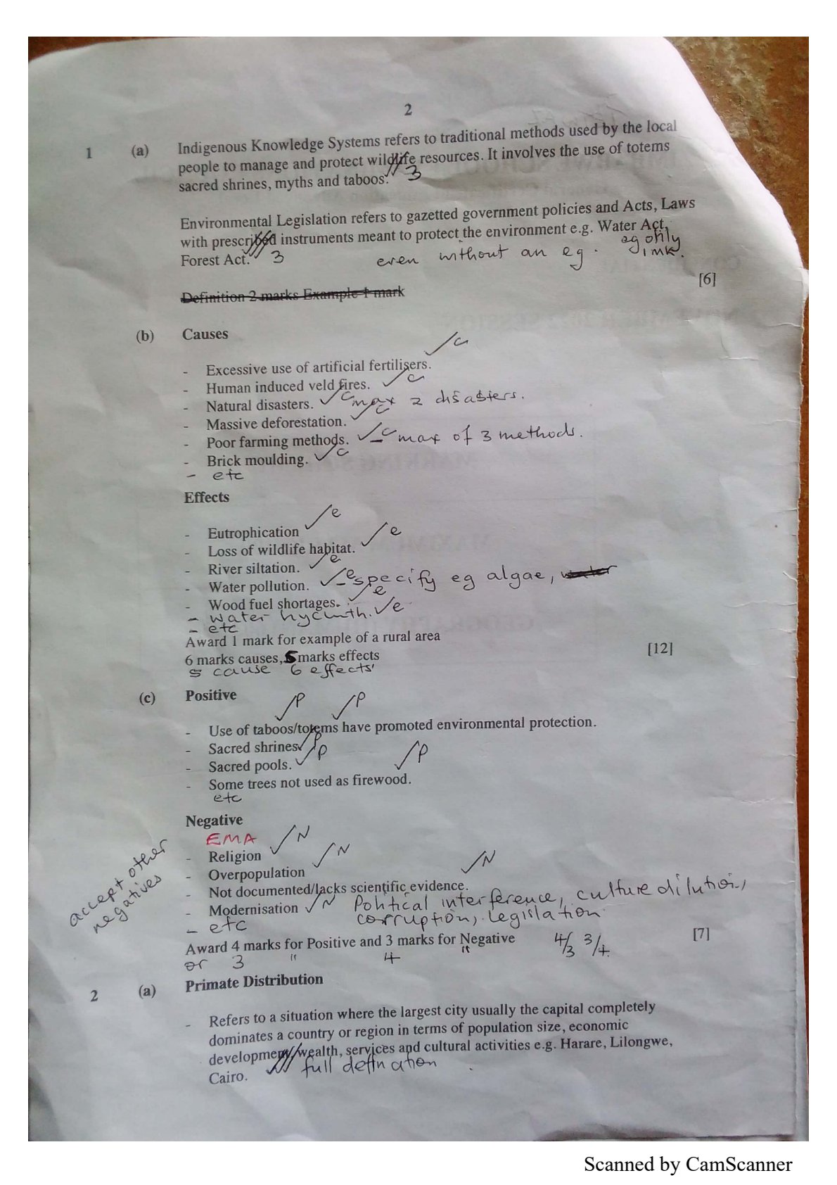 First page of ZIMSEC O-Level Geography 2022 Marking Scheme