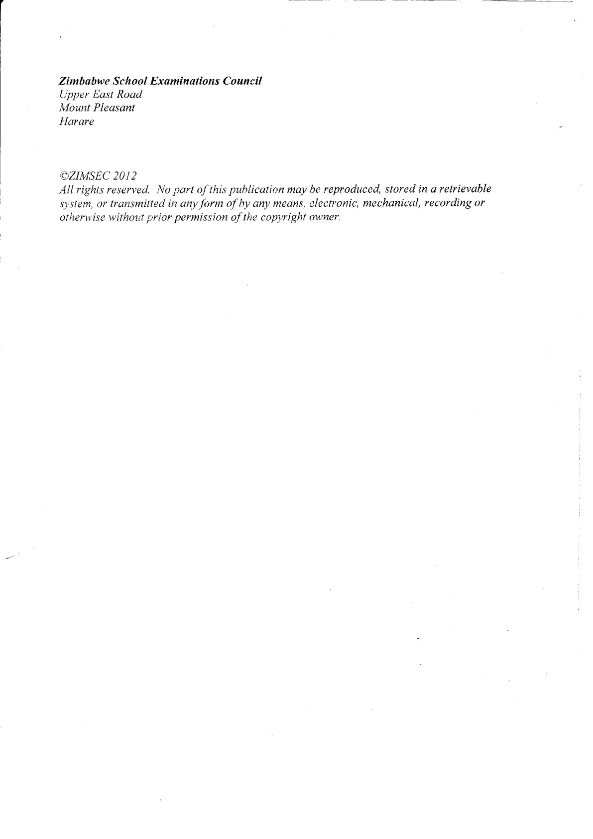 First page of ZIMSEC O-Level Geography Green Book 2008-2010 Study Guide