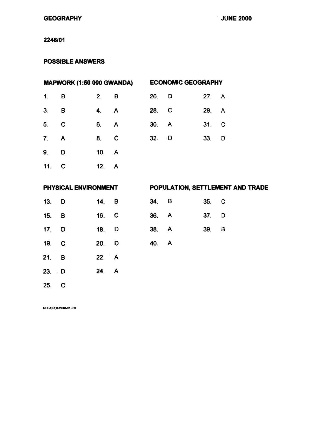 First page of ZIMSEC O-Level Geography Red Spot 2000 Study Guide