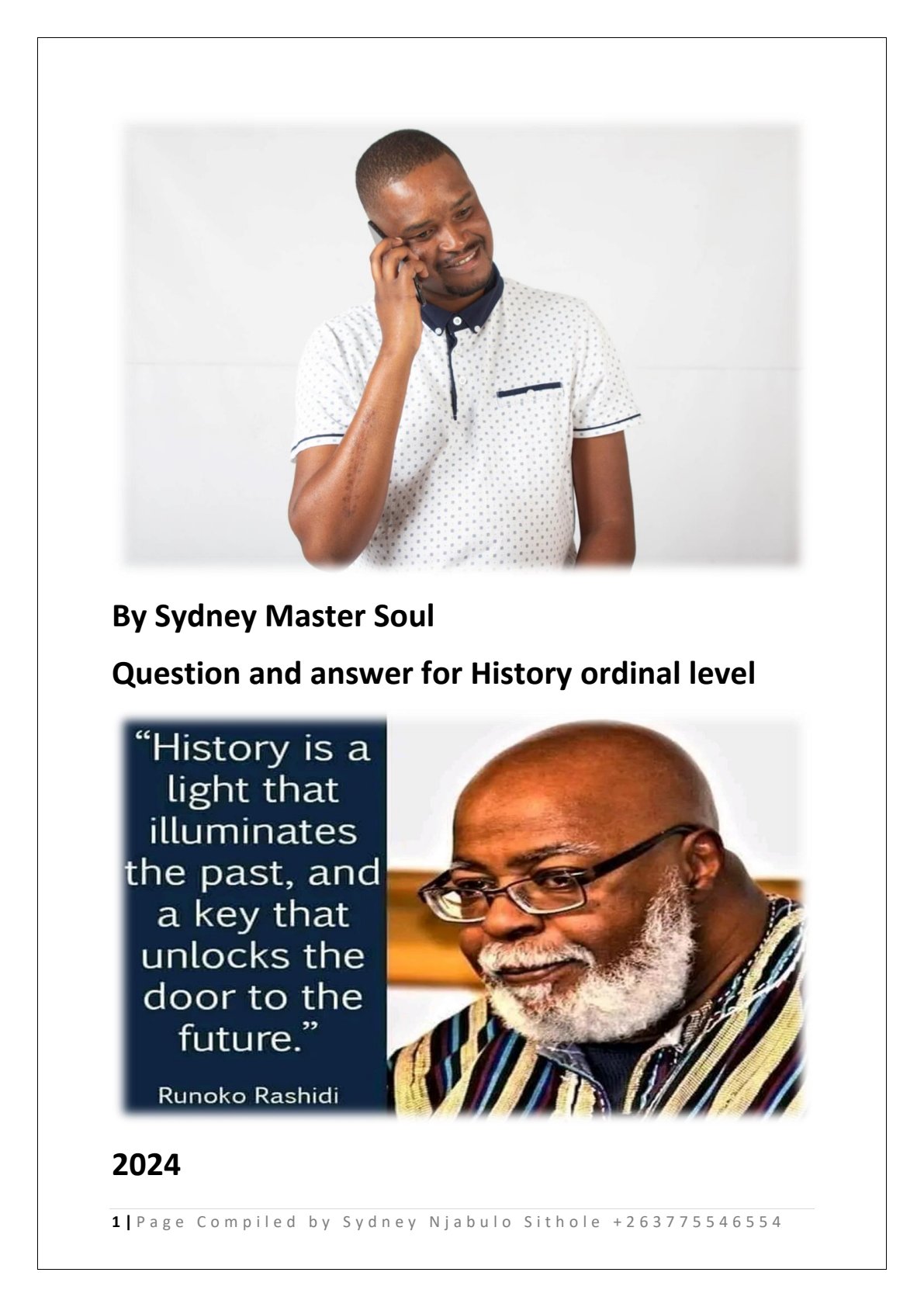 First page of ZIMSEC O-Level History 2024 Study Guide