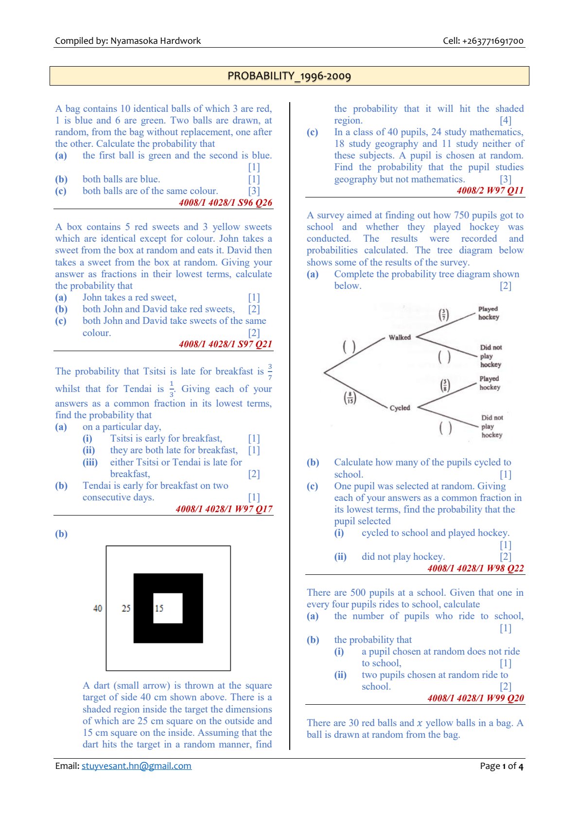 First page of ZIMSEC O-Level Mathematics 1996-2009 Study Guide