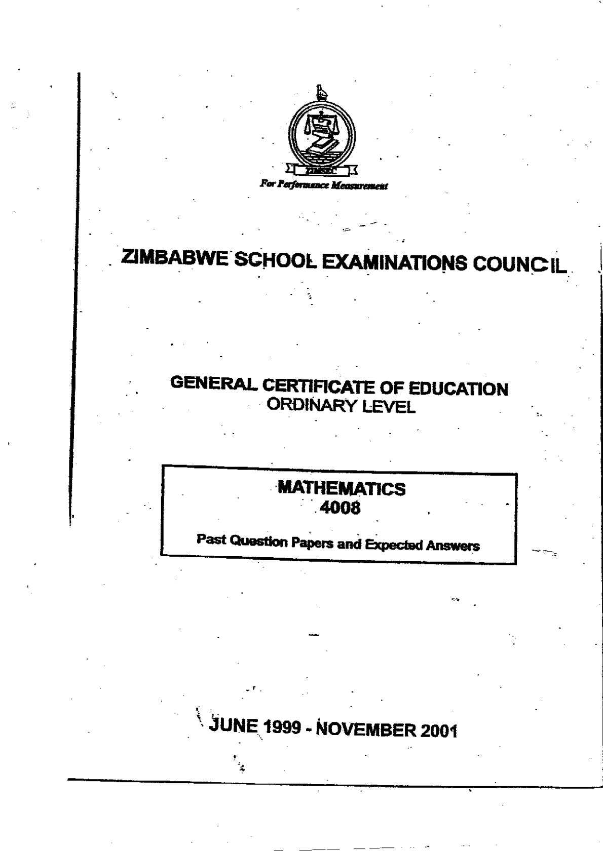 First page of ZIMSEC O-Level Mathematics 1999-2001 Study Guide