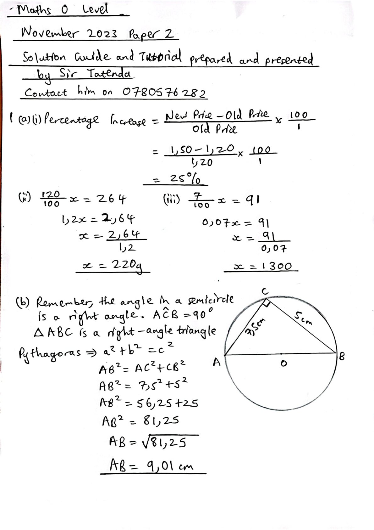 First page of ZIMSEC O-Level Mathematics 2023 Study Guide