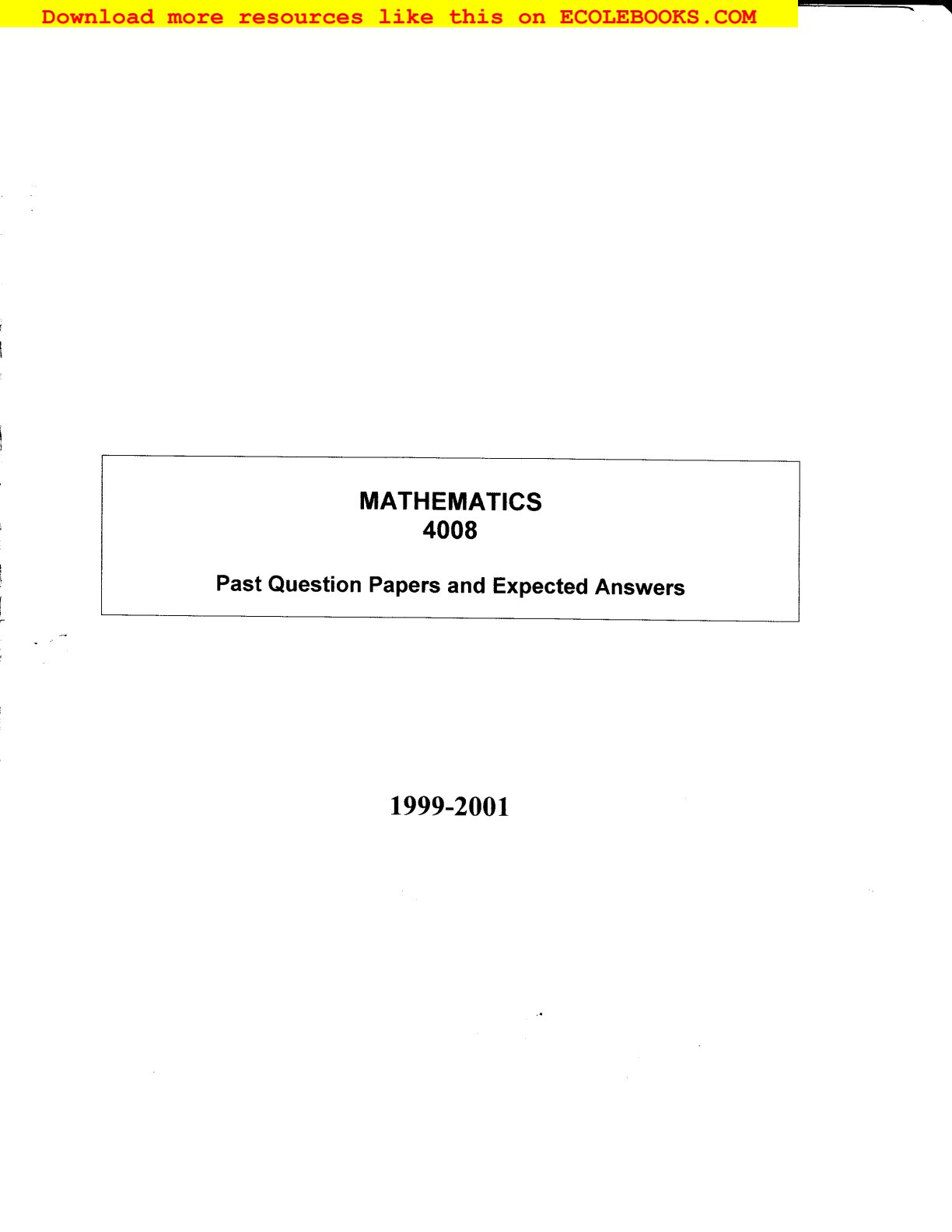 First page of ZIMSEC O-Level Mathematics Green Book 1999-2001 Study Guide