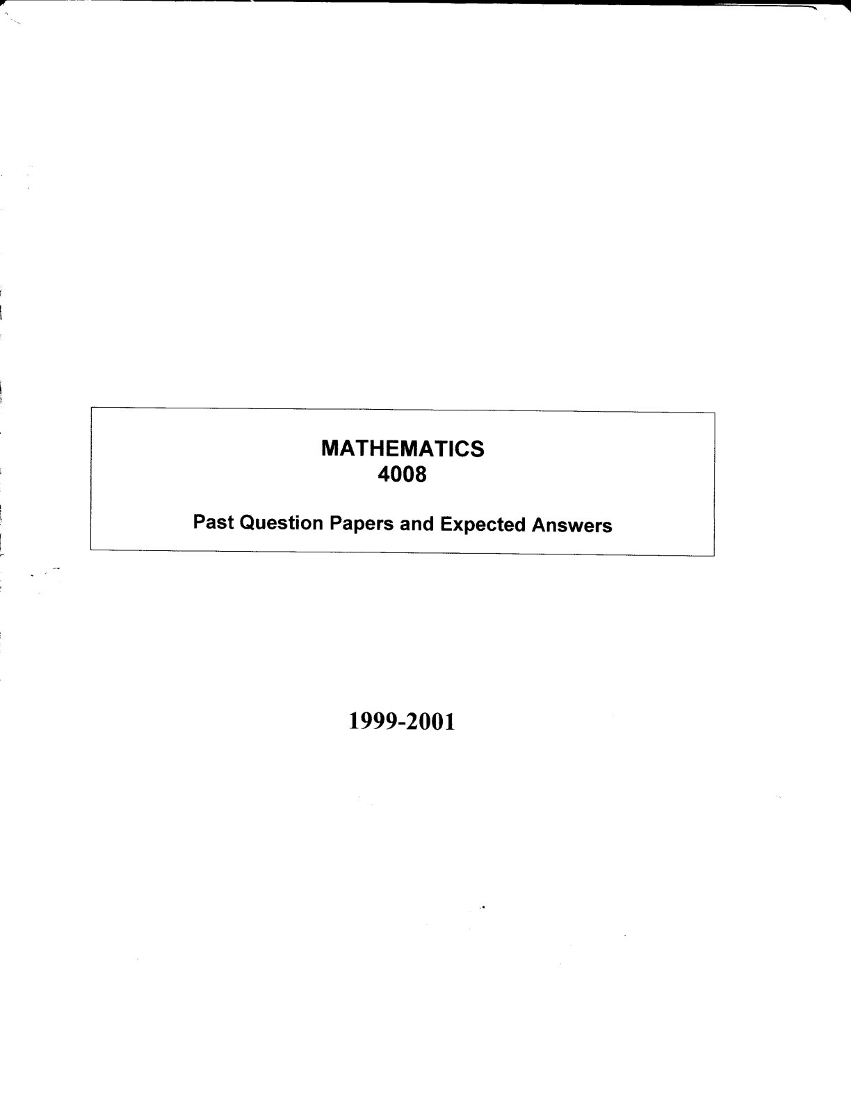 First page of ZIMSEC O-Level Mathematics Green Book 1999-2001 Study Guide