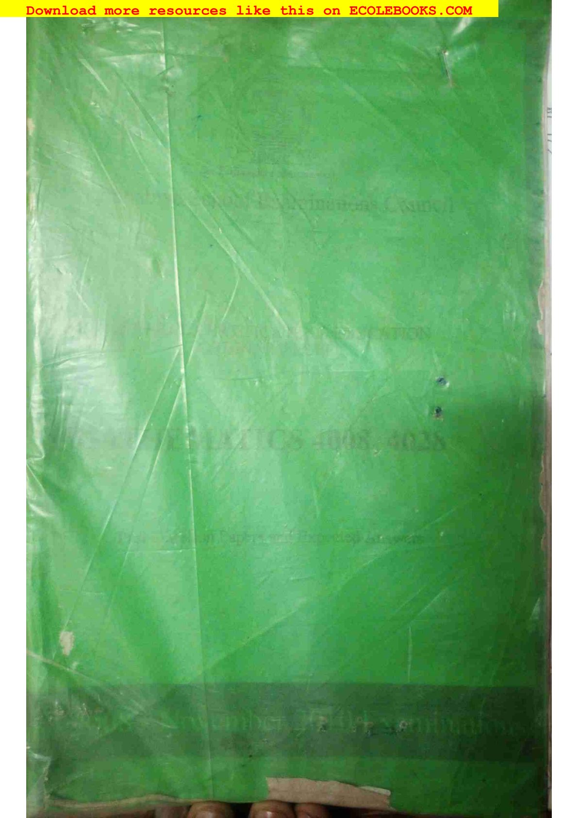 First page of ZIMSEC O-Level Mathematics Green Book 2008-2010 Study Guide
