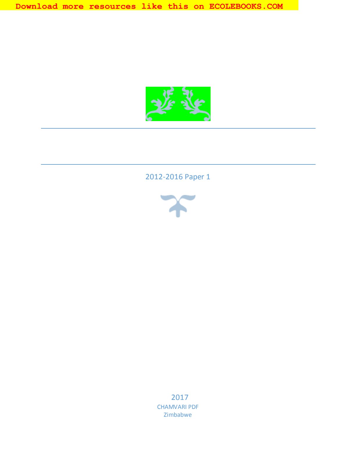First page of ZIMSEC O-Level Mathematics Green Book 2012-2016 Study Guide
