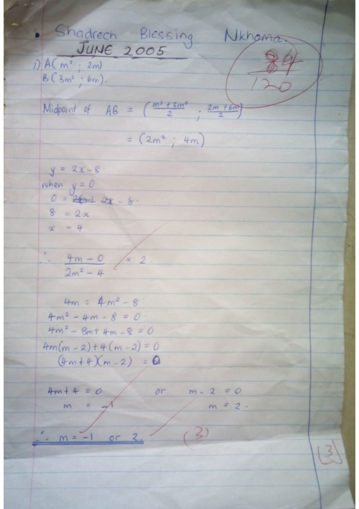 First page of ZIMSEC O-Level Mathematics Paper 1 June 2005 Marking Scheme