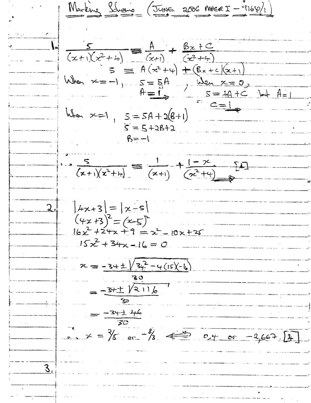 First page of ZIMSEC O-Level Mathematics Paper 1 June 2006 Marking Scheme