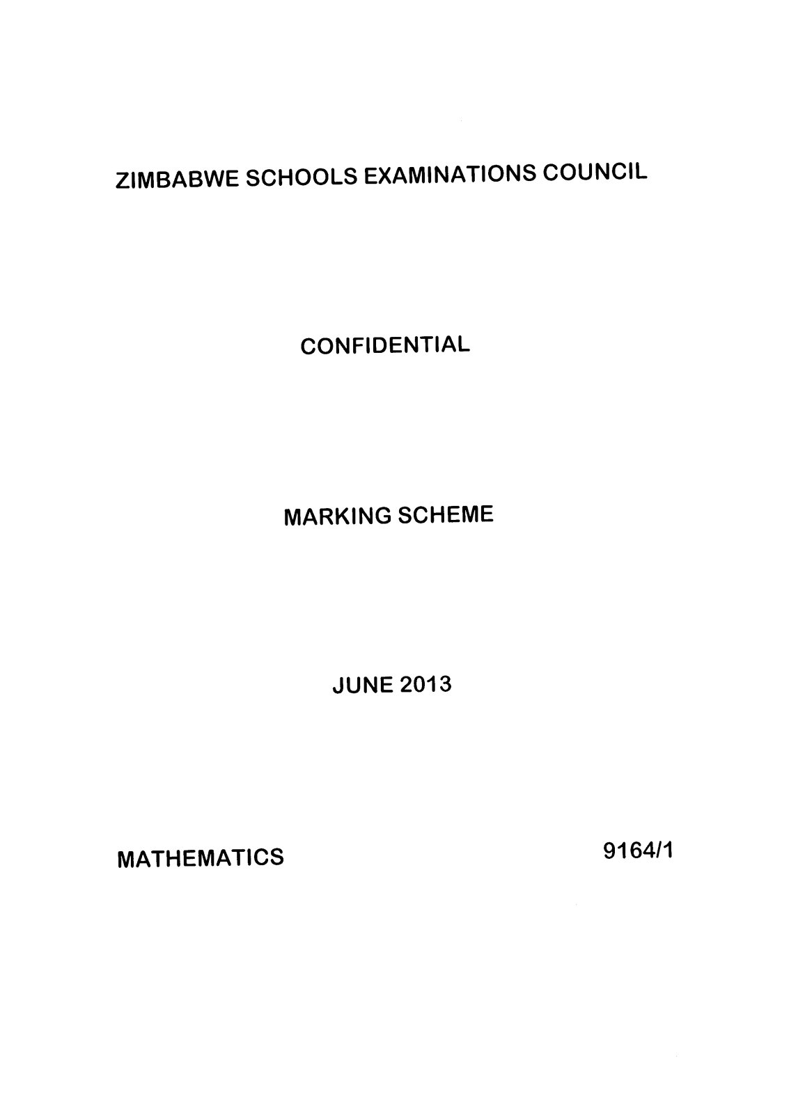 First page of ZIMSEC O-Level Mathematics Paper 1 June 2013 Marking Scheme