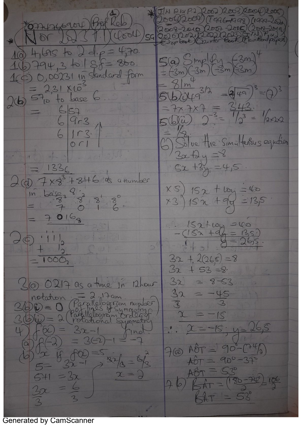 First page of ZIMSEC O-Level Mathematics Paper 1 November 2023 Marking Scheme