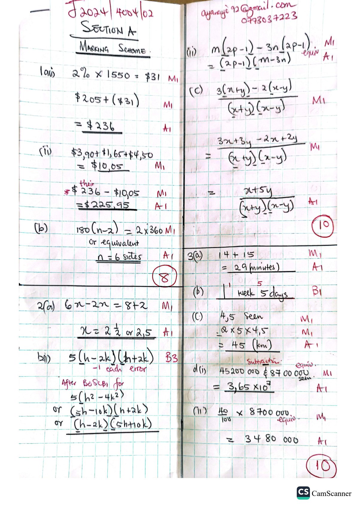 First page of ZIMSEC O-Level Mathematics Paper 2 June 2024 Marking Scheme