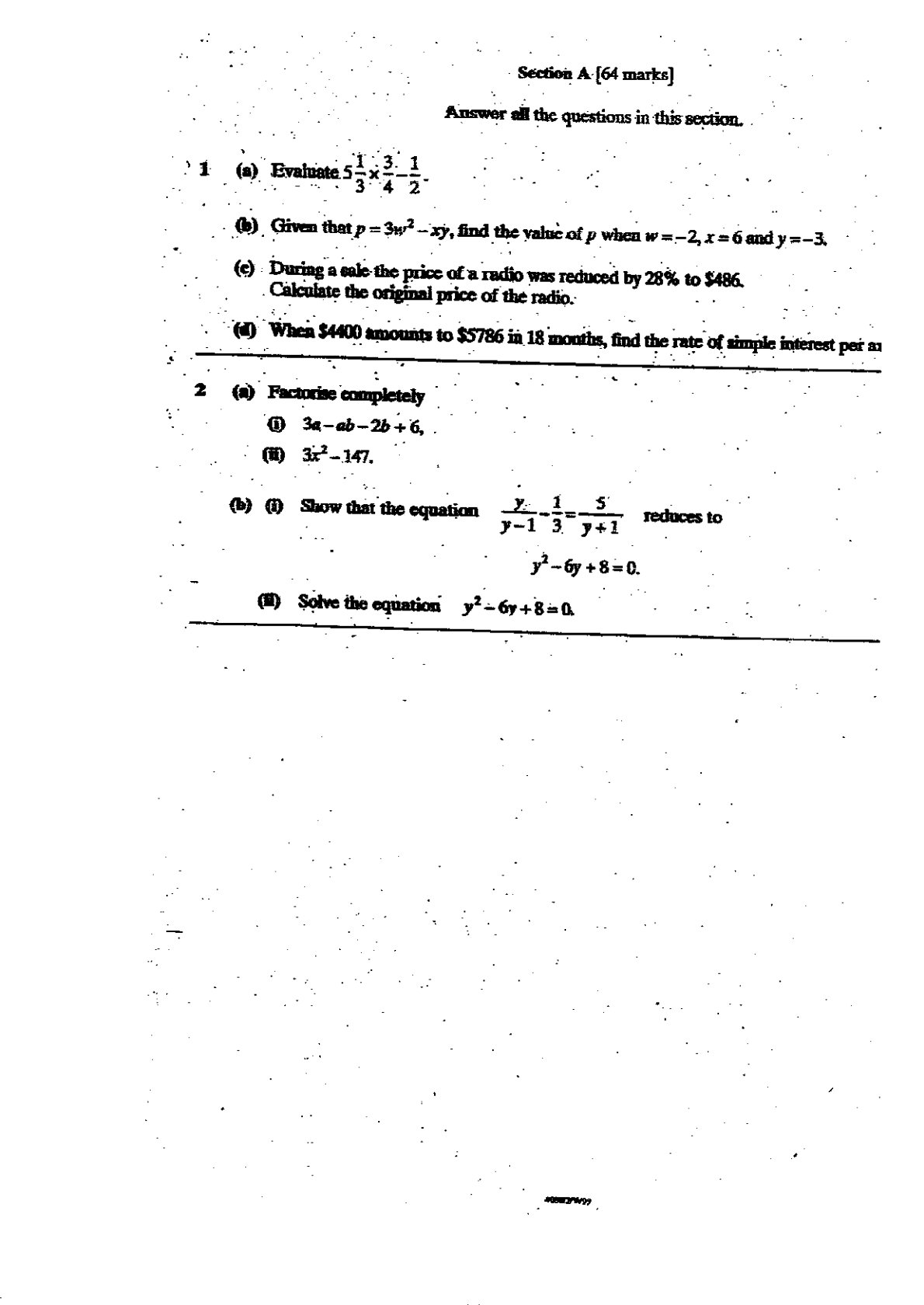 First page of ZIMSEC O-Level Mathematics Paper 2 November 1999 Question Paper