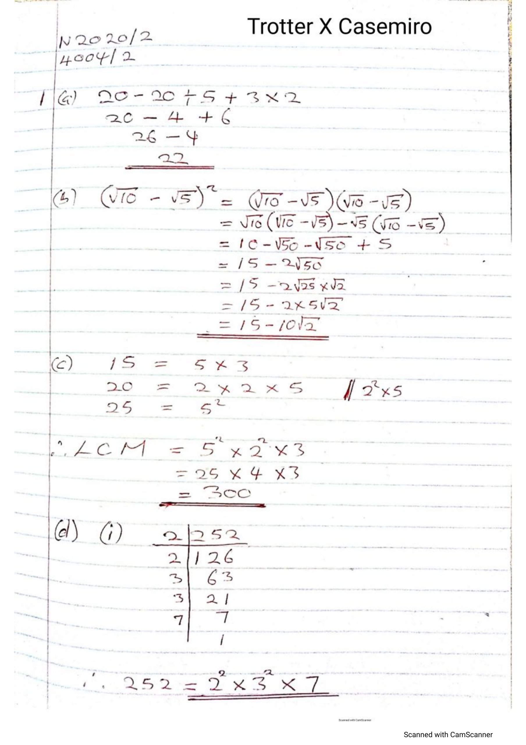 First page of ZIMSEC O-Level Mathematics Paper 2 November 2020 Marking Scheme