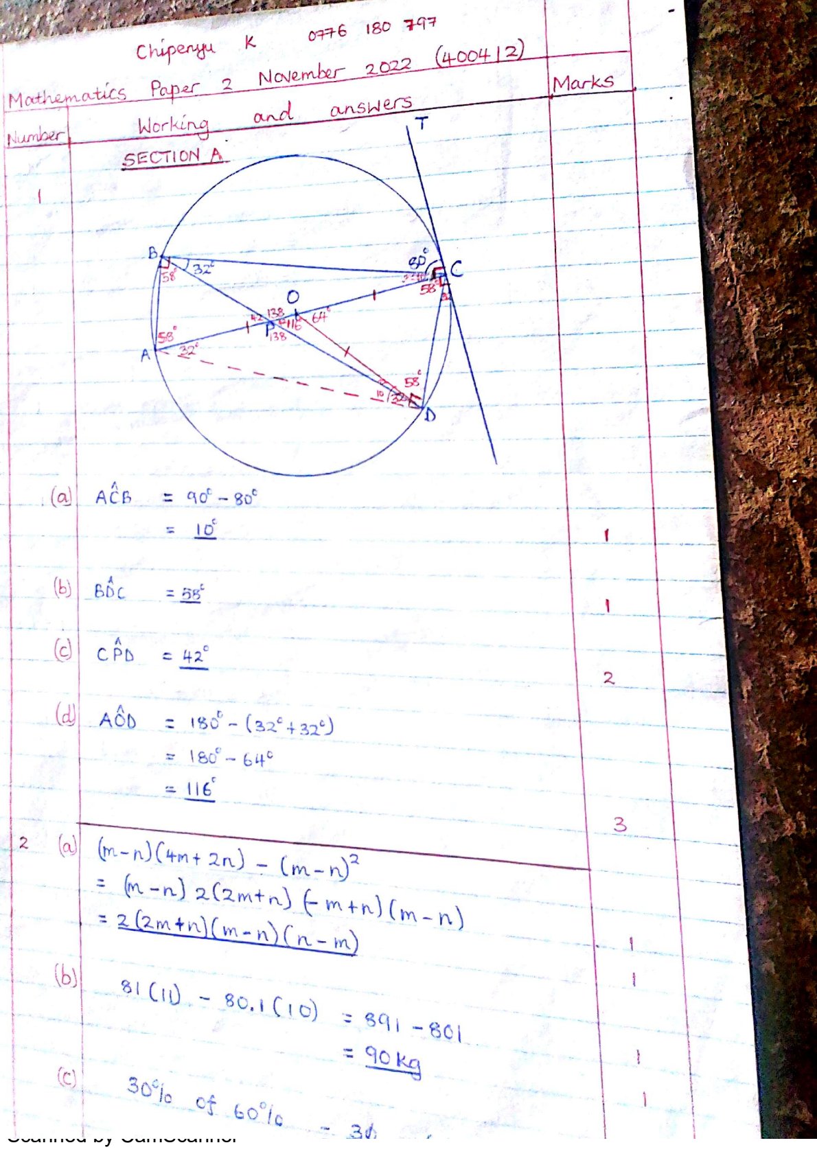 First page of ZIMSEC O-Level Mathematics Paper 2 November 2022 Marking Scheme