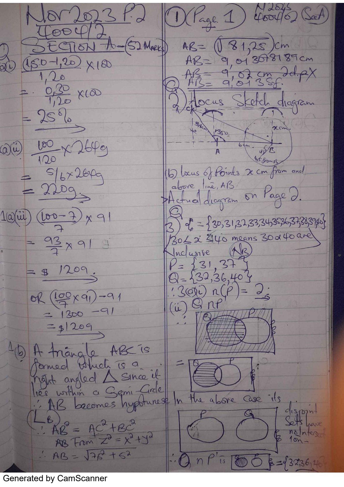 First page of ZIMSEC O-Level Mathematics Paper 2 November 2023 Marking Scheme