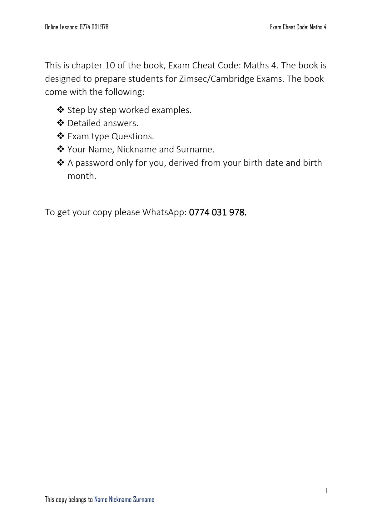First page of ZIMSEC O-Level Mathematics Study Guide