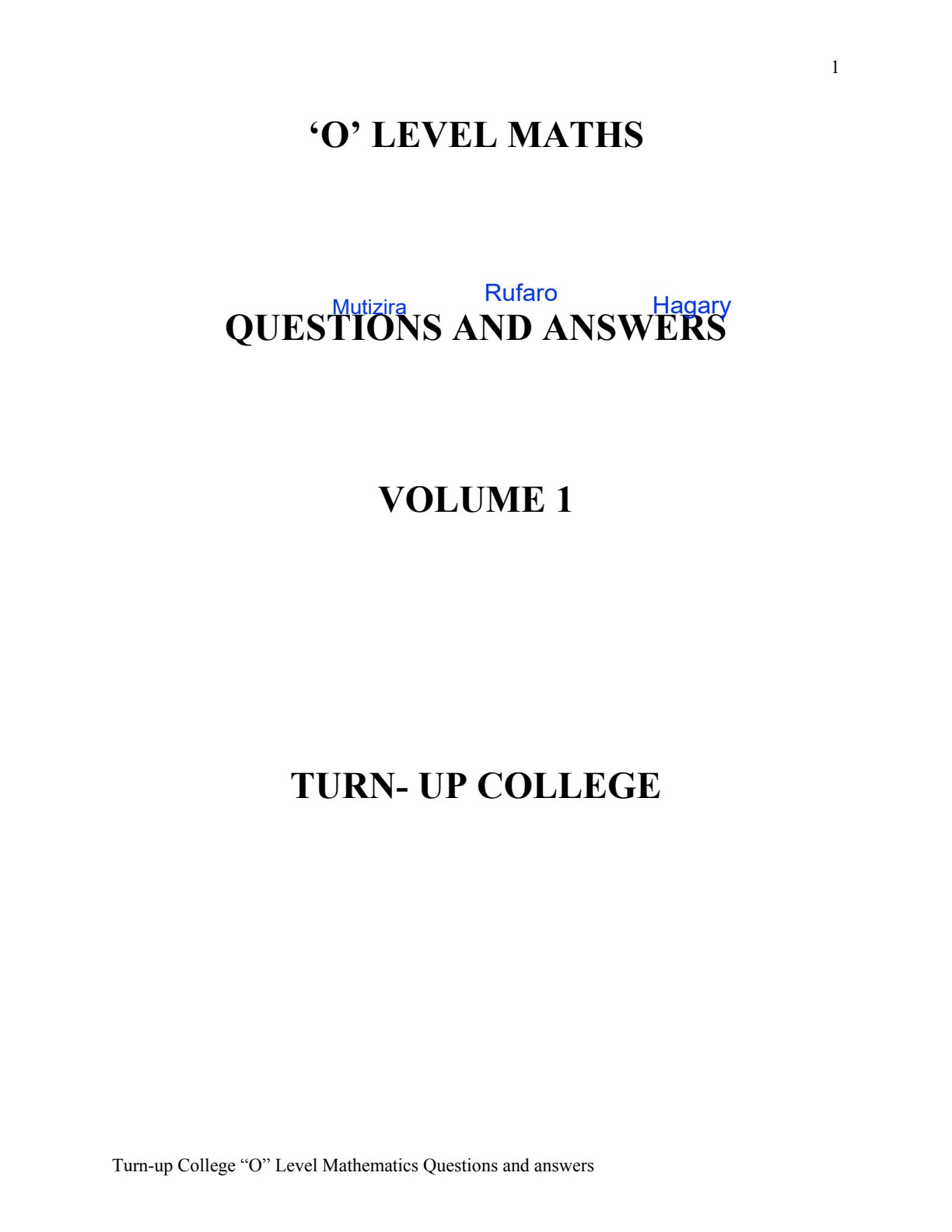 First page of ZIMSEC O-Level Mathematics Study Guide