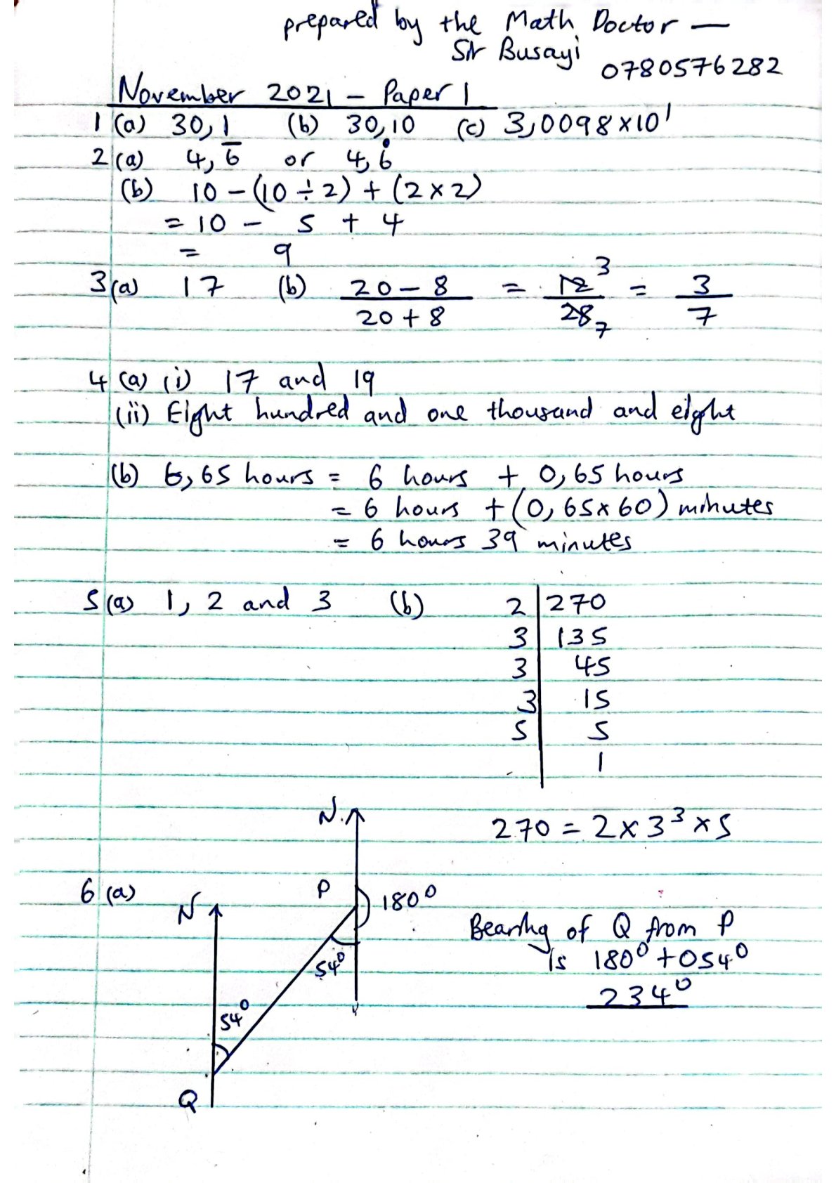 First page of ZIMSEC O' Level Maths - November 2021 (Paper 1) - Answers Marking Scheme