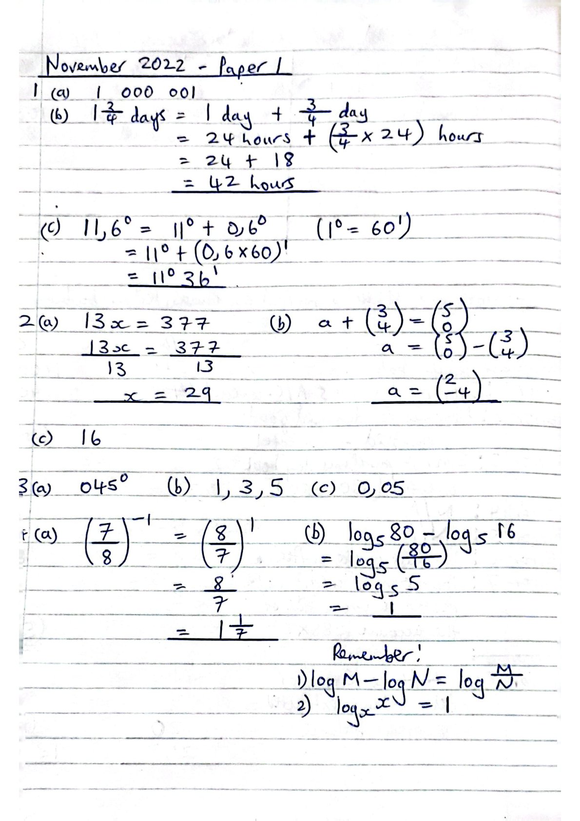 First page of ZIMSEC O' Level Maths - November 2022 (Paper 1) - Answers Marking Scheme