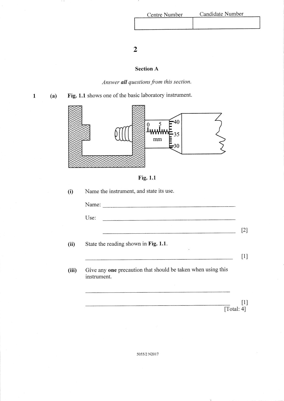 First page of ZIMSEC O-Level Physics Paper 2 November 2017 Question Paper