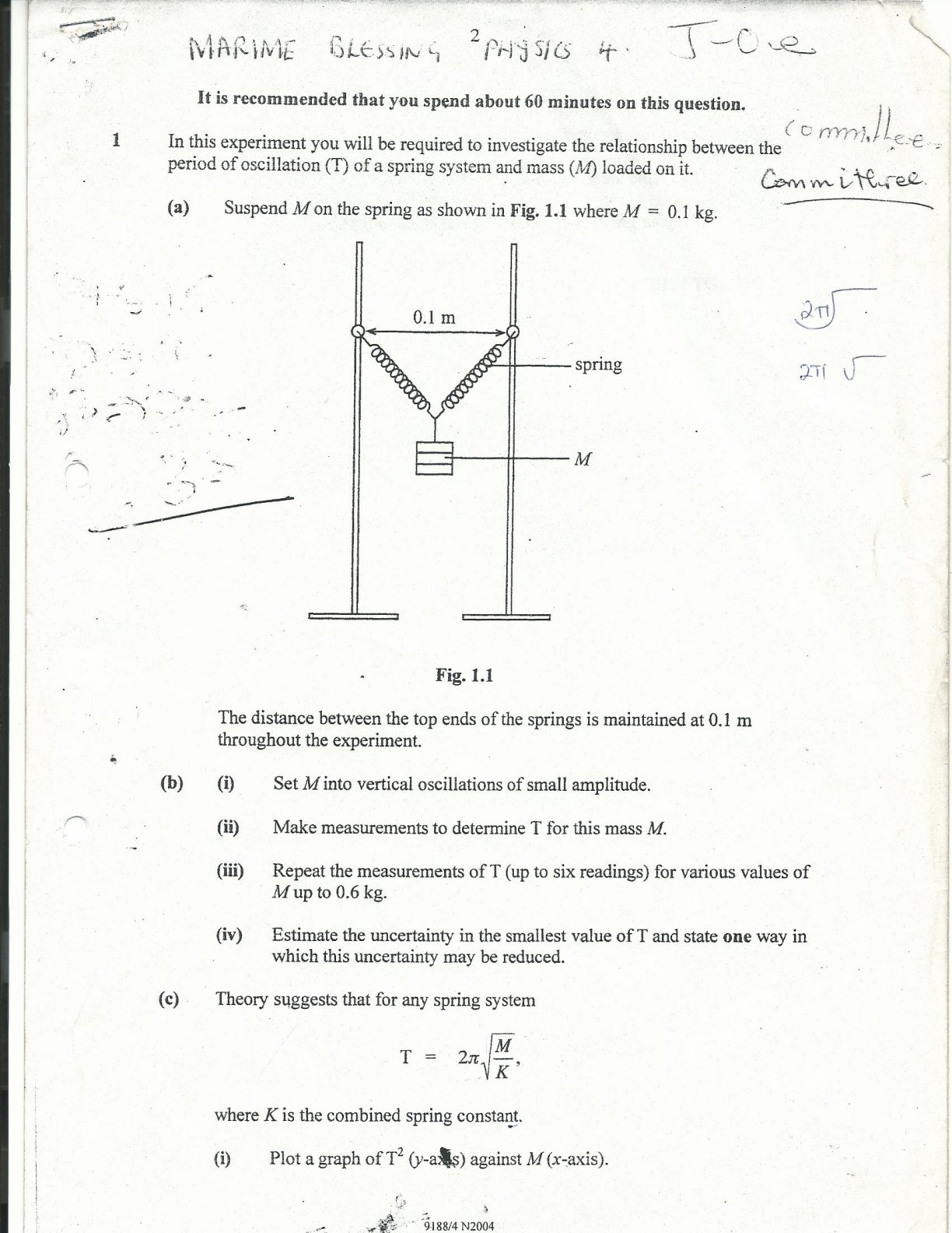First page of ZIMSEC O-Level Physics Paper 4 November 2004 Question Paper