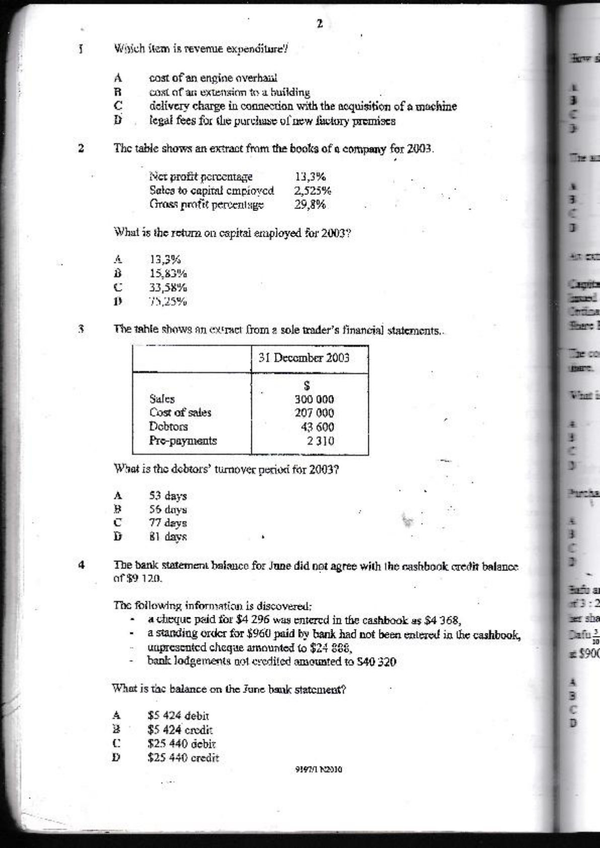 First page of ZIMSEC O-Level Principles of Accounts Blue Book 2010-2012 Study Guide
