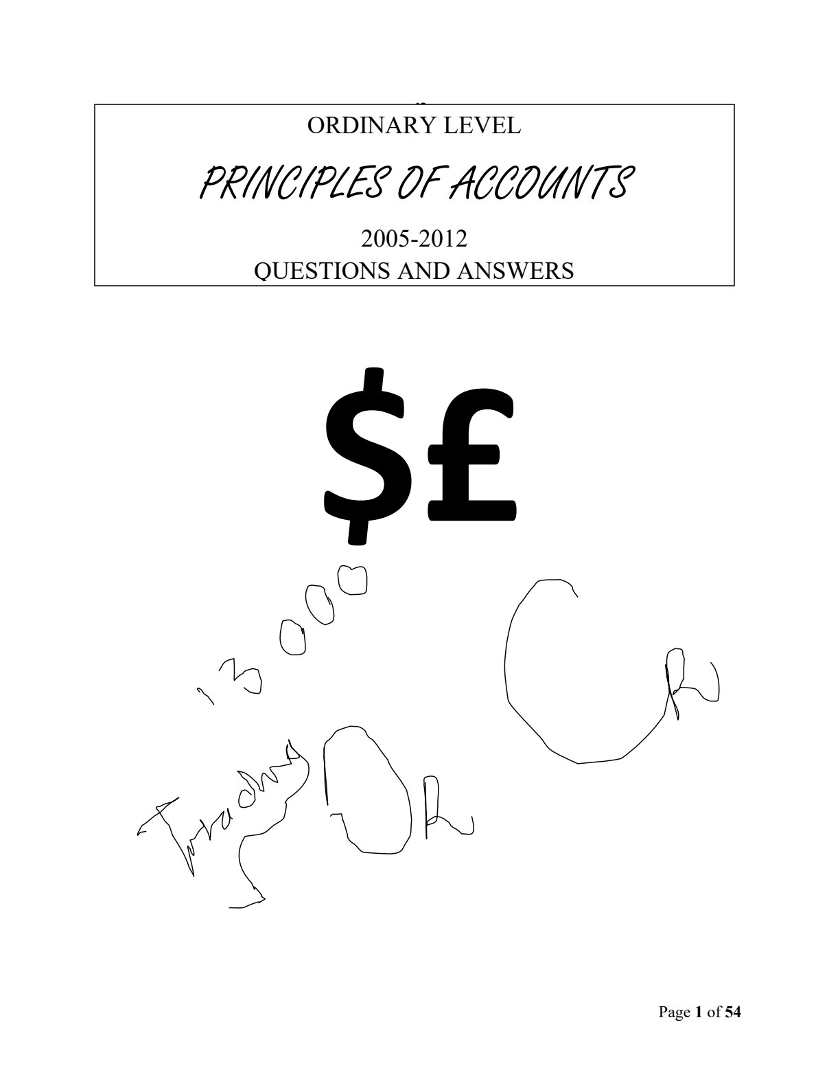 First page of ZIMSEC O-Level Principles of Accounts Green Book 2005-2012 Study Guide