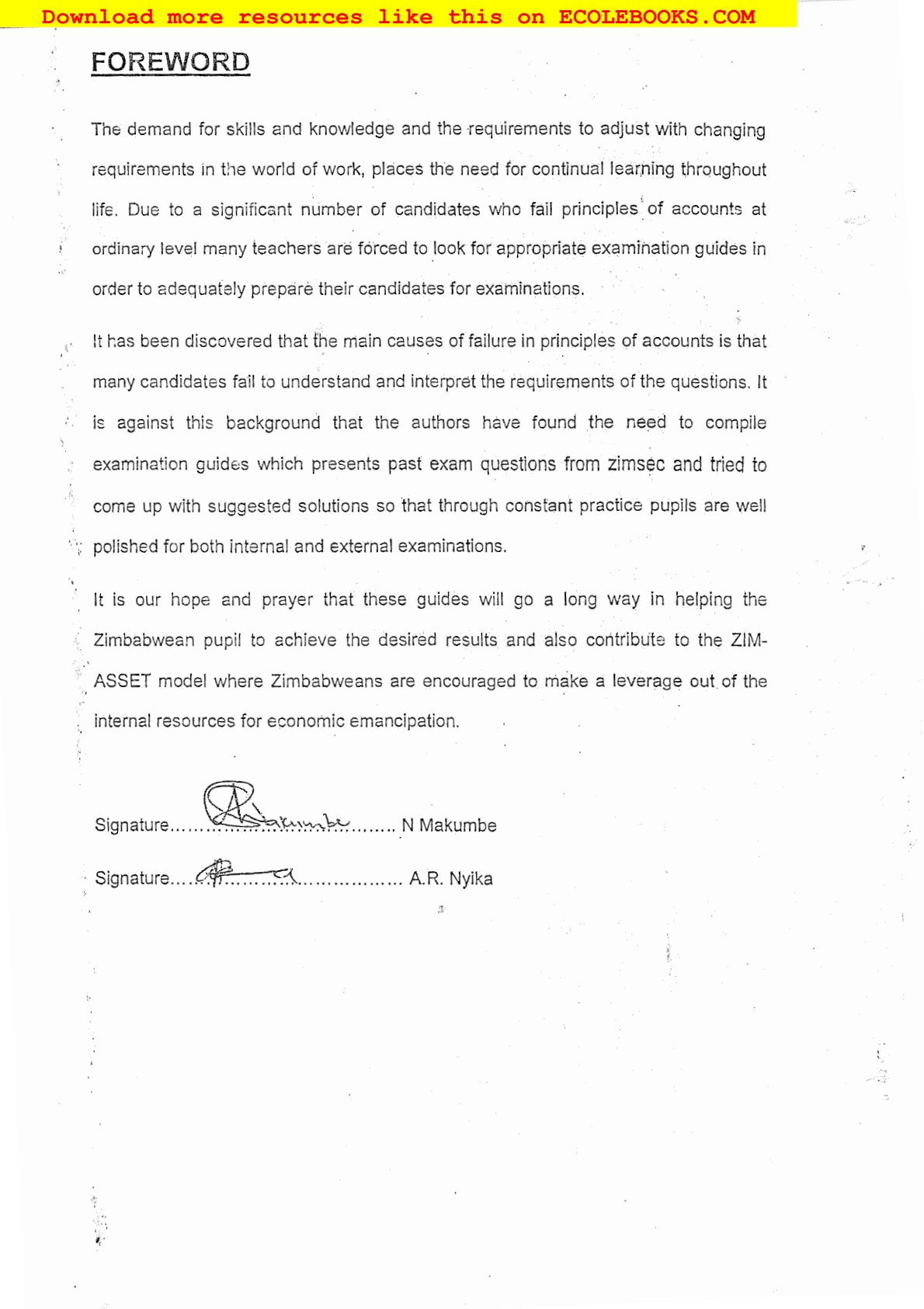 First page of ZIMSEC O-Level Principles of Accounts Green Book Study Guide