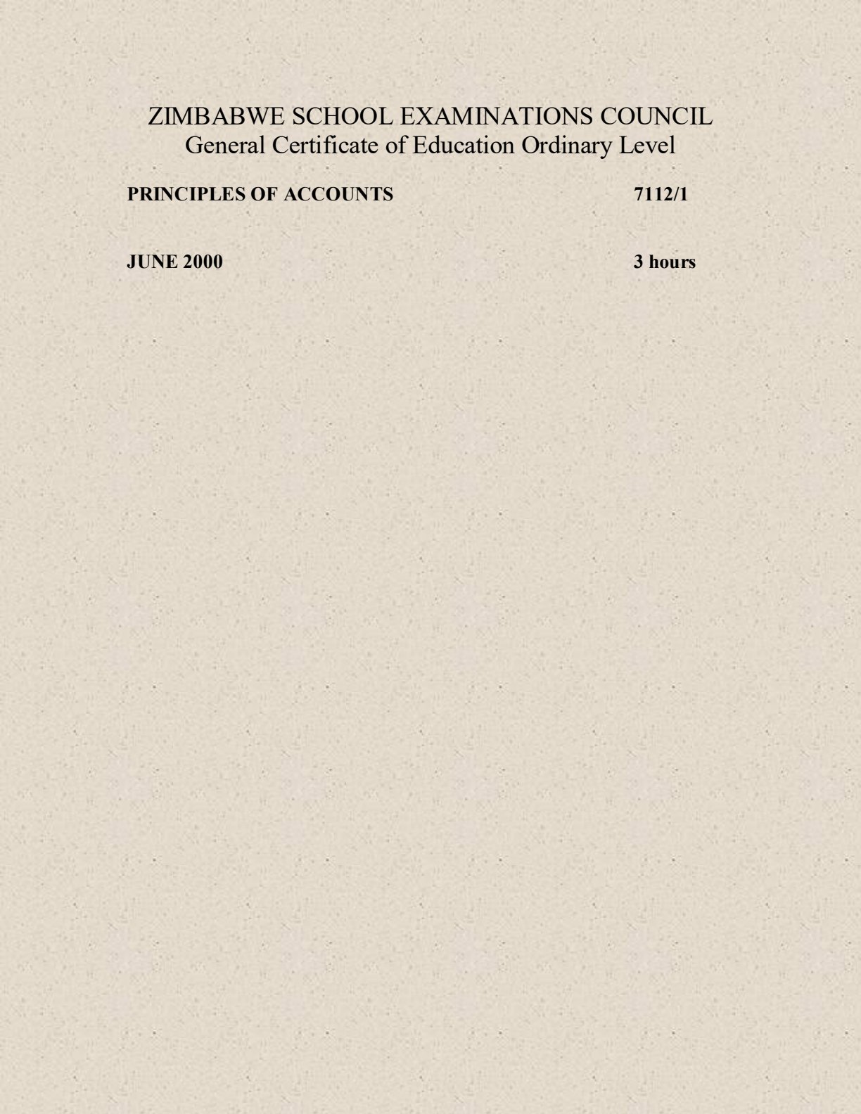 First page of ZIMSEC O-Level Principles of Accounts Paper 1 June 2000 Question Paper
