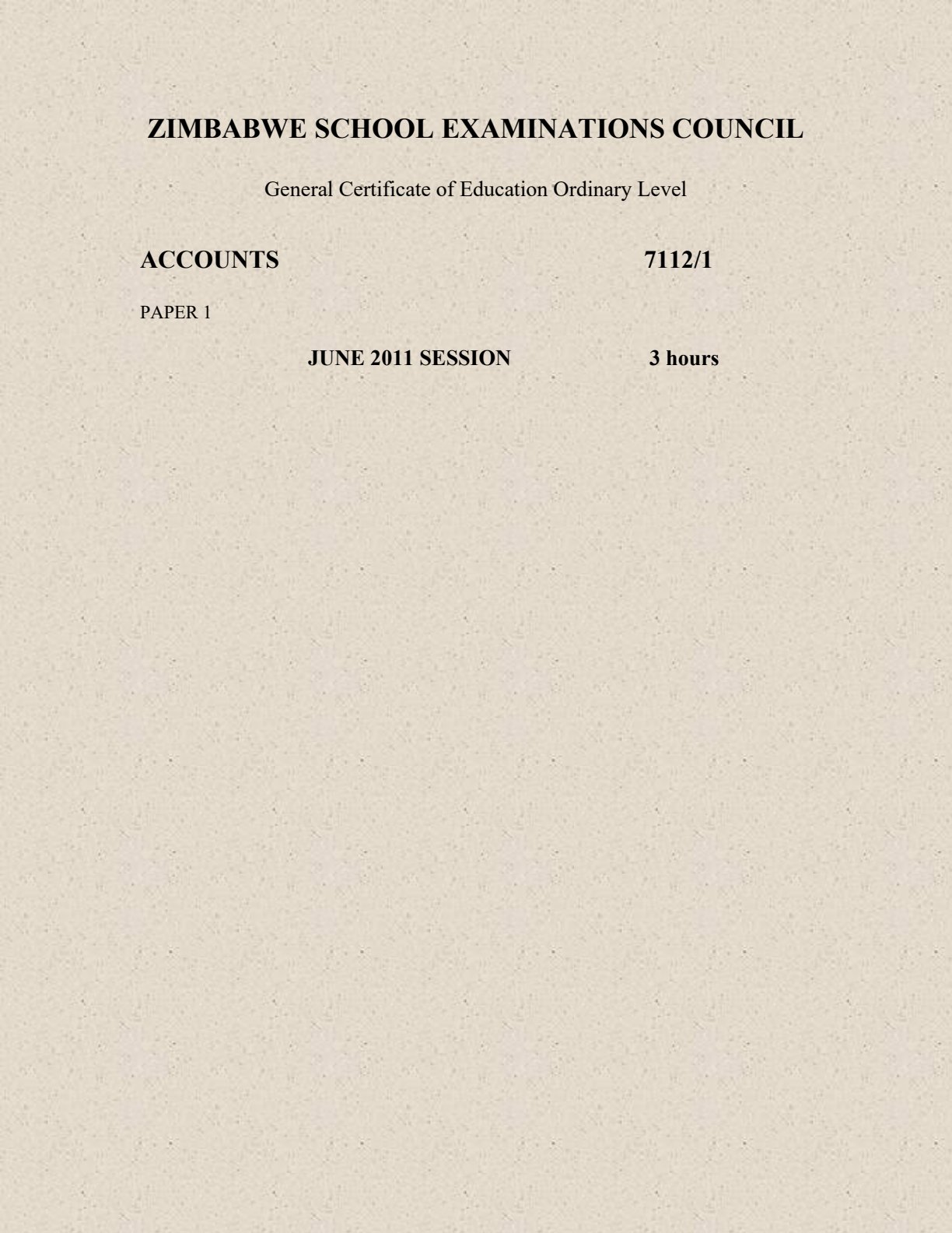 First page of ZIMSEC O-Level Principles of Accounts Paper 1 June 2011 Question Paper