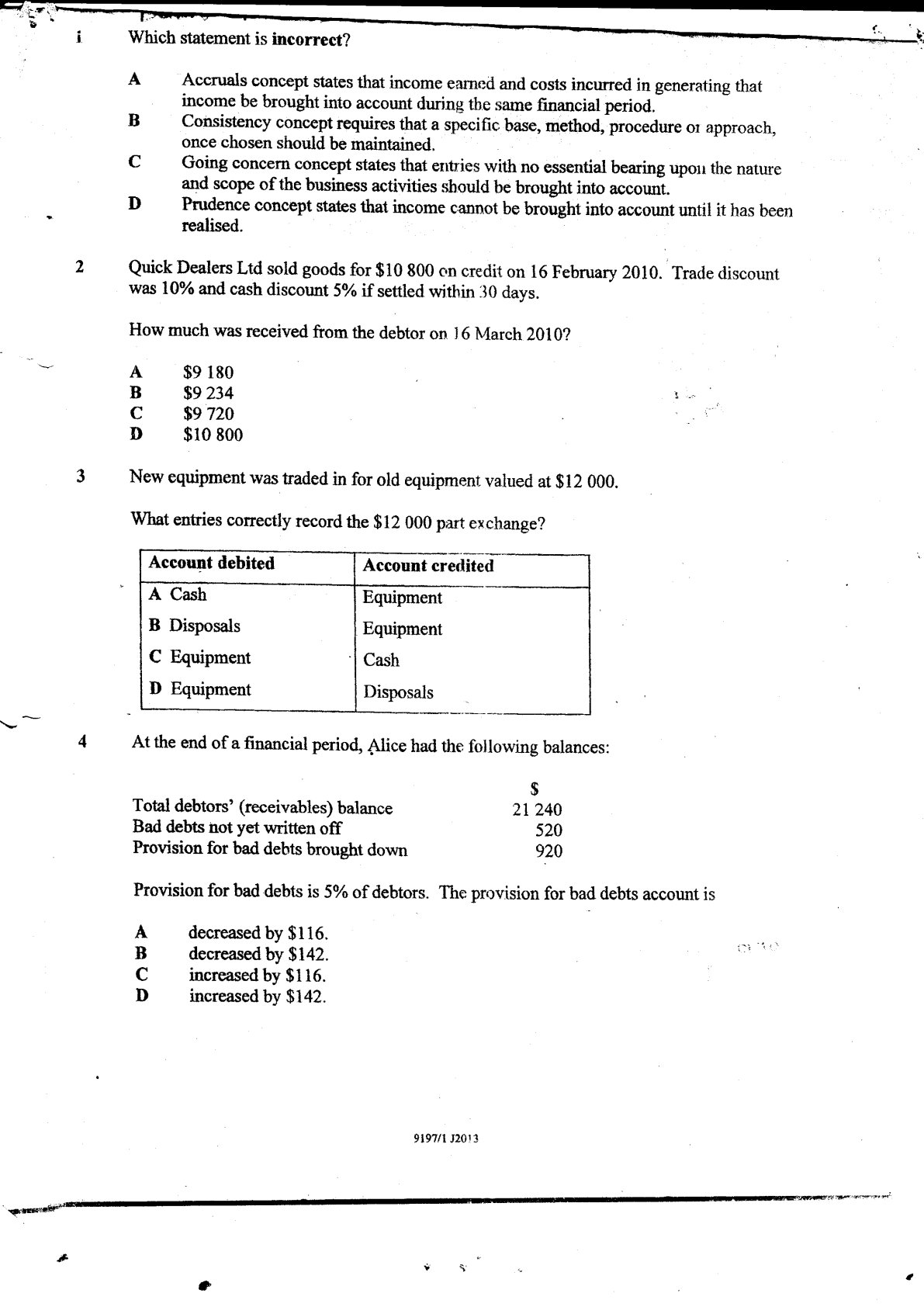 First page of ZIMSEC O-Level Principles of Accounts Paper 1 June 2013 Question Paper