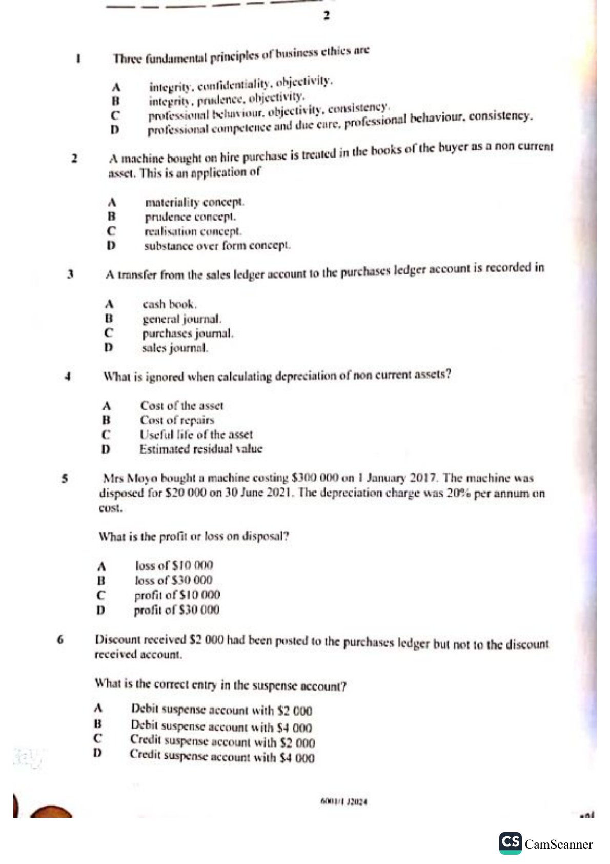 First page of ZIMSEC O-Level Principles of Accounts Paper 1 June 2024 Question Paper