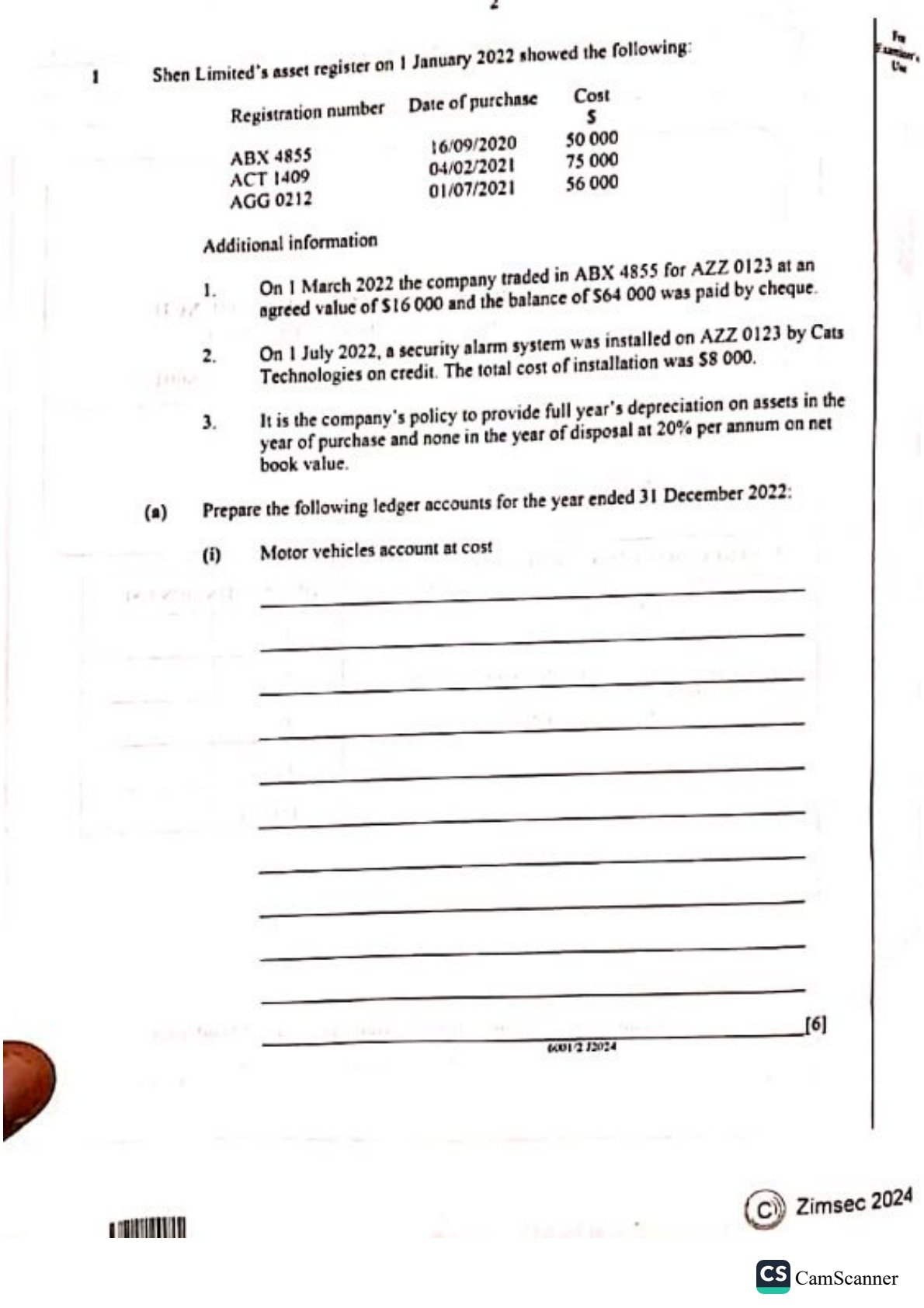 First page of ZIMSEC O-Level Principles of Accounts Paper 2 June 2024 Question Paper