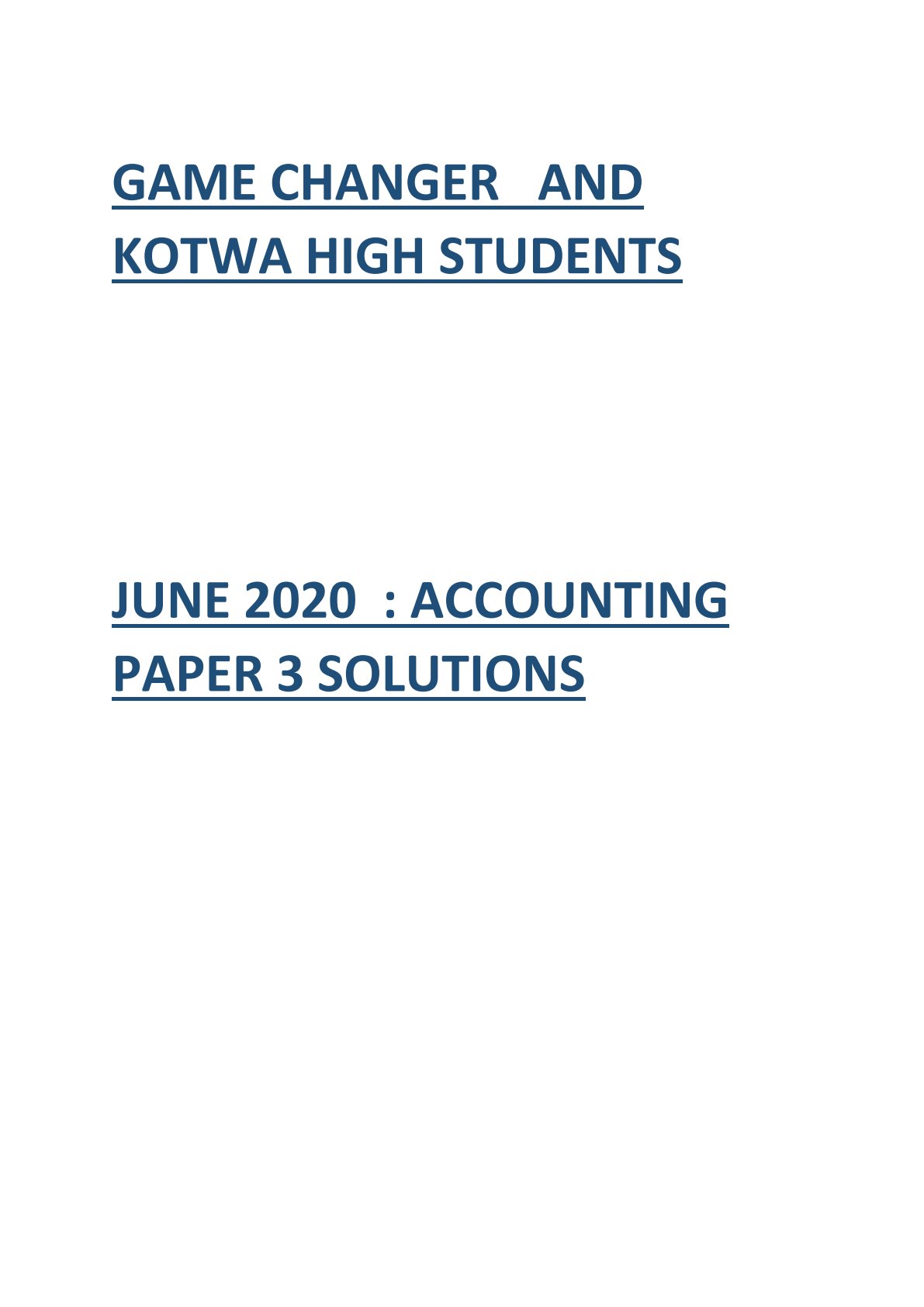 First page of ZIMSEC O-Level Principles of Accounts Paper 3 June 2020 Marking Scheme