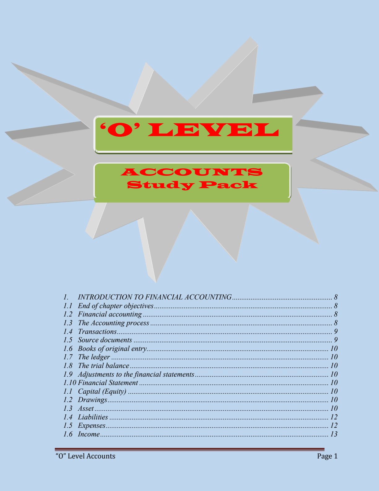First page of ZIMSEC O-Level Principles of Accounts Study Guide