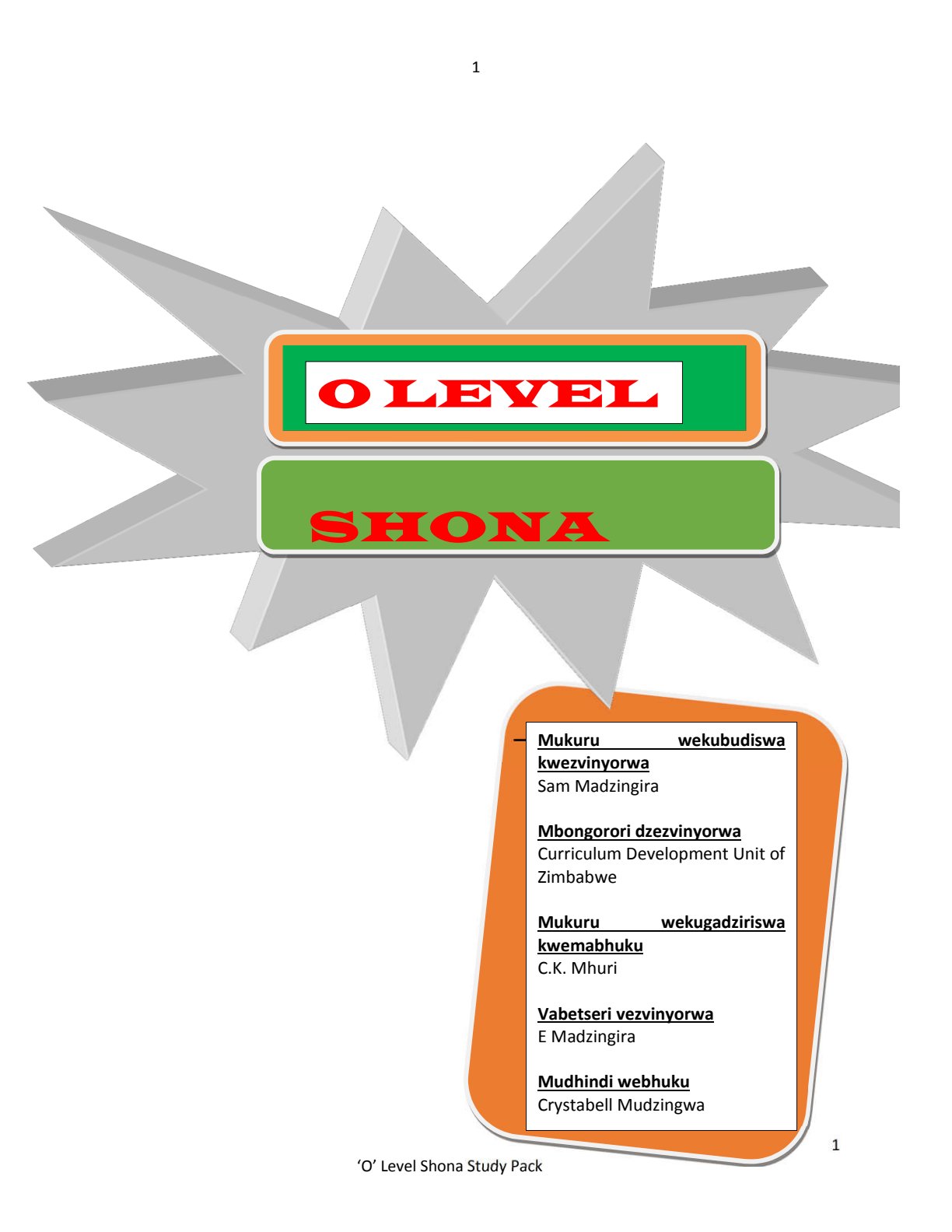 First page of ZIMSEC O-Level Shona Question Paper