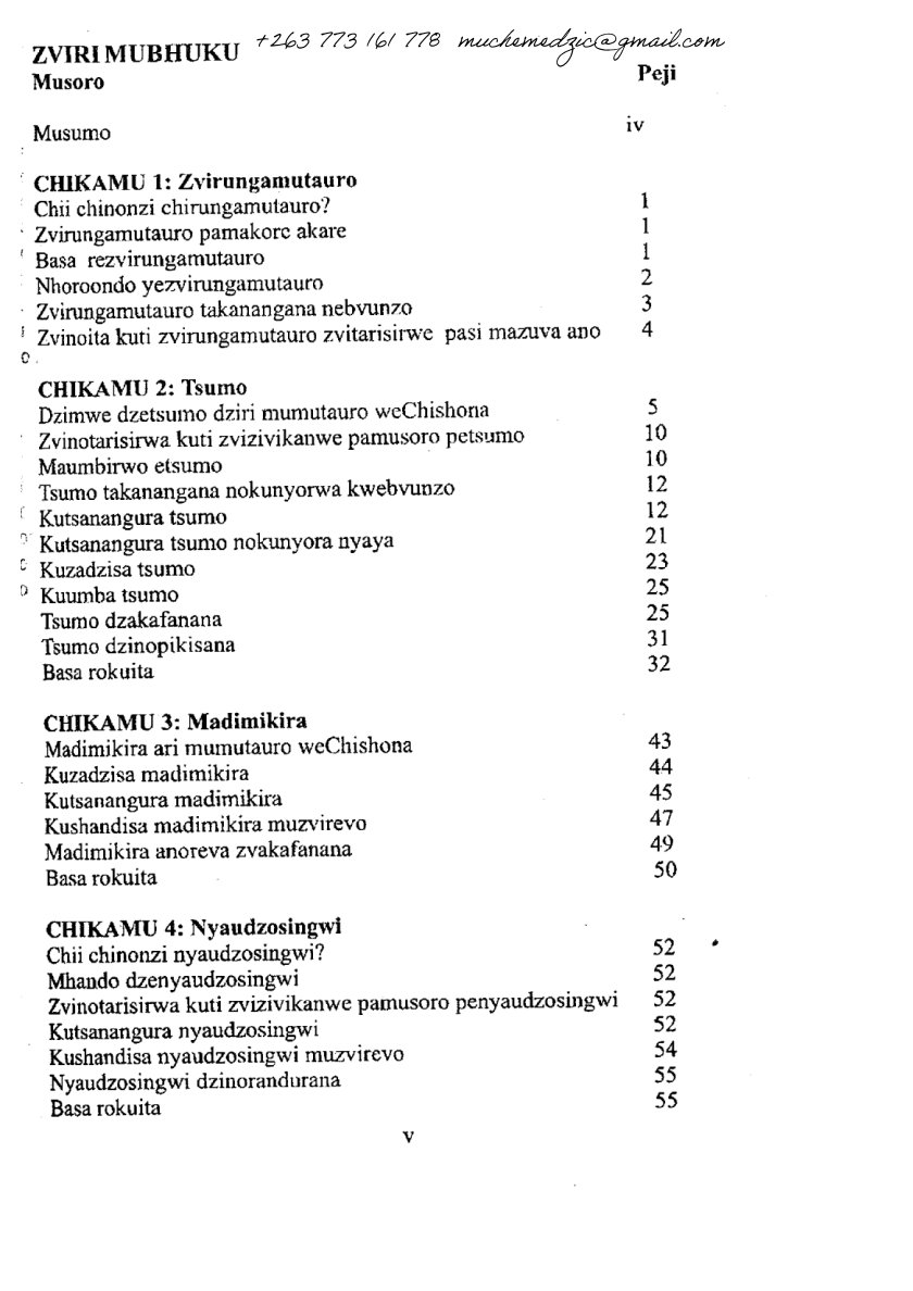 First page of ZIMSEC O-Level Shona Study Guide